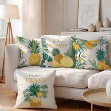4pcs Tropical Fruit & Plant Pattern Pillow Covers, Single-Sided Printed Cushion Covers, Suitable For Living Room, Sofa, Bedroom Decor, Without Pillow Insert, 40x40cm/45x45cm/50x50cm - Multicolor - View 2
