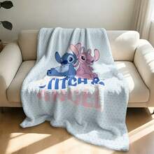 Manta de franela Disney Stitch & Angel, manta de felpa suave y acogedora con fondo de lunares rosas, adecuada para sofá, cama, sala de estar, dormitorio, oficina, viajes, todas las estaciones - color 1 - Ver 3
