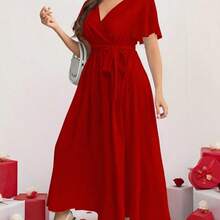 dahkjdgajy  Vestido rojo holgado con estampado floral vintage casual, apropiado para otoño/invierno - Multicolor - Ver 5