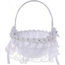 Lace Flower Girl Basket, Rustic Wedding Flower Girl Basket, Suitable For Wedding Party Decoration - White - View 12