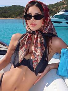 1 chiếc khăn bandana satin in họa tiết đơn giản màu hồng, phụ kiện tóc thời trang xuân mới cho nữ, có thể dùng làm thắt lưng, ruy băng, băng đô hoặc khăn quấn đầu - Đỏ - Xem 4