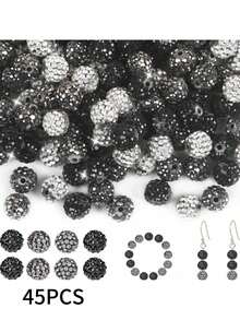 45顆 10mm 彩色閃亮圓形 Shamballa 迪斯可珠，亮片黏土水鑽，水鑽，項鍊、手鍊、耳環，珠寶製作材料，派對裝飾，情人節 - 45pcs - 查看 12