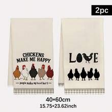 2 Buah Handuk Dapur, Gaya Pastoral Retro Amerika dengan Motif Ayam yang Menarik, Handuk Dapur Mikrofiber Persegi Panjang 40*60cm, Lap Piring, Taplak Meja, Handuk Tangan, Dekorasi Dapur, Dekorasi Rumah, Hadiah Pindah Rumah untuk Tetangga, Serbet dan Lap Piring, Dekorasi Rumah, Hadiah - Grey - View 2