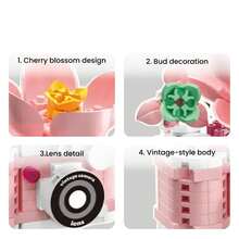 Set de Micro Bloques de Construcción Retro Floral Mini Cámara - Juguete de Modelo de Ensamblaje de Cámara Mini & Floral DIY, Decoración de Escritorio de Arte Creativo, Bloques de Construcción para Alivio del Estrés, Kit de Micro Bloques de Construcción, Regalo Ideal para Cumpleaños, Día de San Valentín y Festividades - Multicolor - View 6