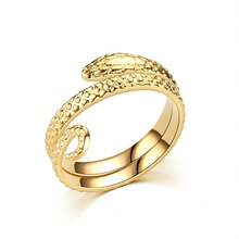 1Pc One Size Hop Style Steel Vintage Serpent Open Design Unisex Street Fashion Finger Ring Jewelry Set Women Ring Women Adjustable Ring - 金色 - 查看 12