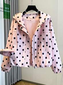 Chaqueta de verano para mujer, con patrón romántico y de lunares a la moda, con capucha, casual y holgada, versátil, adecuada para uso diario, estilo callejero y para ir al trabajo - Multicolor - Ver 1