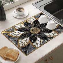 1pc Luxury Black Golden For Lotus Marble Pattern Stove Protector Mat, Wear Resistant, Dirt Resistant, Durable, Easy To Clean, Reusable, Suitable For Travel, Gas Stove, Washing Machine And Dryer Top,Travel Essential,Kitchen Essentials,Home Decor - a - 查看 6