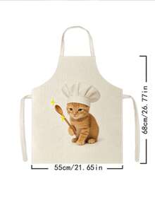 1pc, Cartoon Chef Cat Pattern Polyester Apron, Suitable For Cooking, Baking, And Gardening - Can Be Used As Attire For The Kitchen And Dining. - Multicolor - View 15