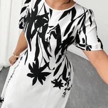 ghadjgyjad  Vestido midi de línea A con cintura ceñida, elegante y favorecedora para mujer talla grande, ideal para uso diario y para ir al trabajo - Rojo y blanco - Ver 3