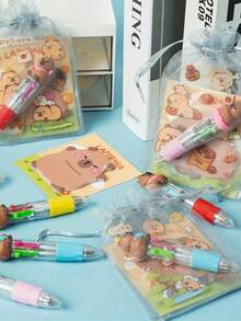 4 Sets Of Capybara Stationery Party Gifts- Capybara Pattern Design With Sticky Notes, Stickers, And Drawstring Bag Set, Suitable For Birthdays, Back-To-School Season, Teacher's Day, Classroom Rewards, And Animal-Themed Celebrations - Multicolor - View 6