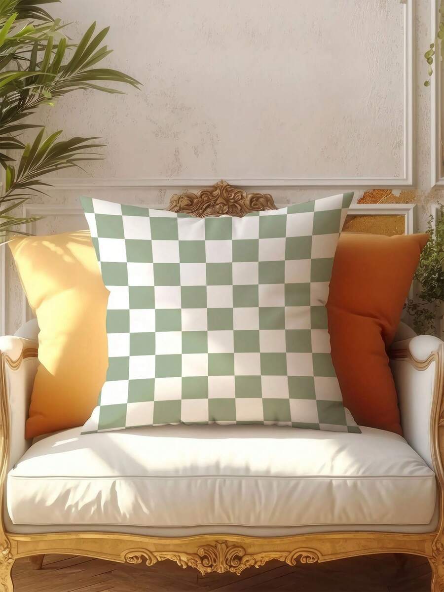 2pcs,Multiple Sizes,Comfortable Touch,Minimalist Style,Green And White Plaid,Geometric Design,Digital Printing Process,Home Decorative Pillow Covers,Cushion Covers,Vintage Farmhouse Pillow Covers,Sofa Living Room Bedroom Pillow Covers,No Pillow Insert - Sage Soft Mist Green - View 1