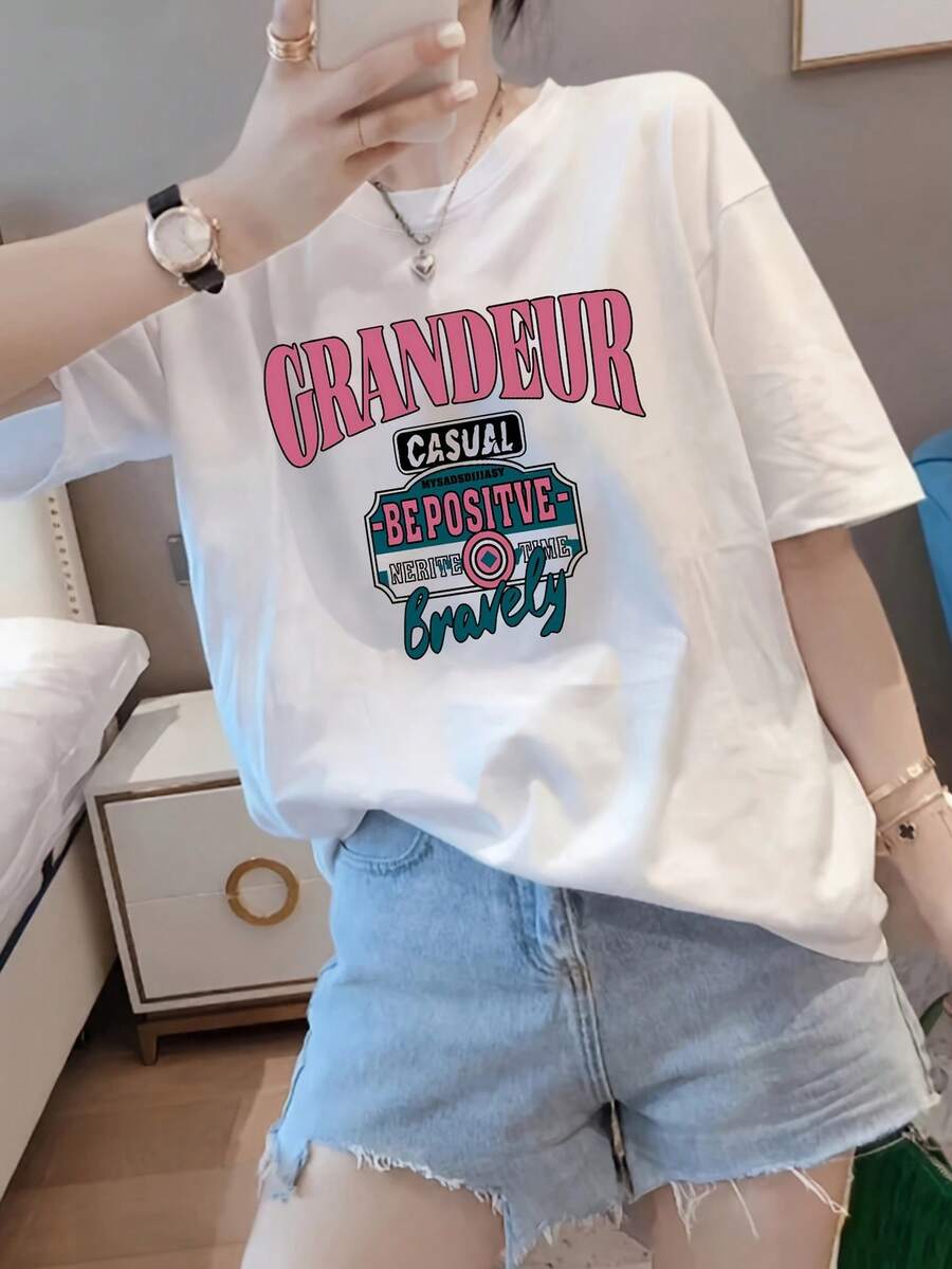 New Summer 2026 Collection, Women's Summer Short-Sleeve T-Shirt With A Loose Design And Cartoon Print, Pure Cotton Short-Sleeve T-Shirt, Top, Base Shirt, Vintage Clothes For Women - White - View 1