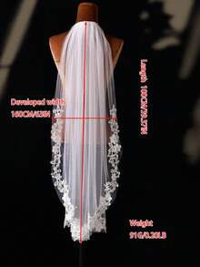 1 Meter Long Lace Bridal Veil With Comb, Soft Sheer Tulle, Suitable For Wedding Dress - Multicolor - View 9