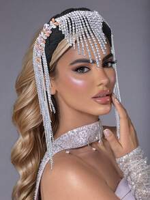 1 pieza Diadema ancha de lujo con decoración de rhinestones, adecuada para fiestas, fotografía, vacaciones, bailes - Plateado - Ver 5
