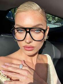 1 Pair Women's Plastic Geometric Pattern Transparent Glasses, Suitable For Daily Life, Office, TV Watching, Gaming And Other Occasions, With Complete Accessories - Black - View 1