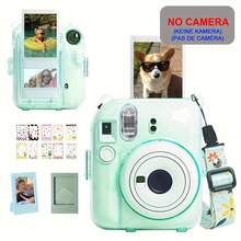 Funda transparente Instant Mini 12 para cámara de película instantánea Fujifilm Mini 12, funda protectora de cámara con bolsillo trasero mejorado para guardar 10 películas y correa ajustable (sin cámara) - Ver 10