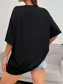 Women's T-Shirt With MILANO Print - Elegant, Comfortable, Fashionable, Round Neck, Casual Wear - 黑色 2 - 查看 2