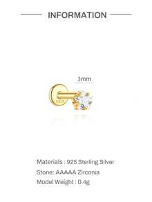 1件 2mm-5mm 925純銀直型L型鼻釘環 女款男款穿刺針身體飾品 低過敏性唇釘式推入式耳環 - 金色 - 查看 9