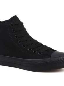Canvas High-Top Sneakers, All Black, For Stylish Everyday Wear, Unisex. - 黑色 - 查看 2