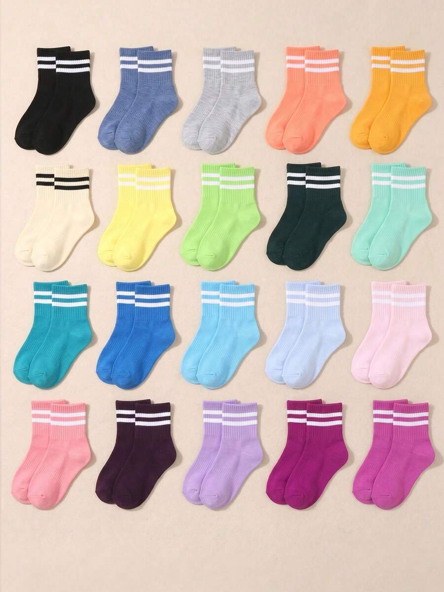 6 Pairs Children's Fun Socks - Candy Color Striped Short Socks, Soft And Comfortable, Student Essential, Children's Travel Essential, Suitable For Daily Wear And Travel - Multicolor - View 1