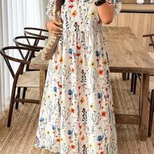 guangzhougaolangshangmao  Vestido de manga corta con estampado aleatorio en estilo informal de vacaciones, talla grande, con estampado digital - Multicolor - Ver 1