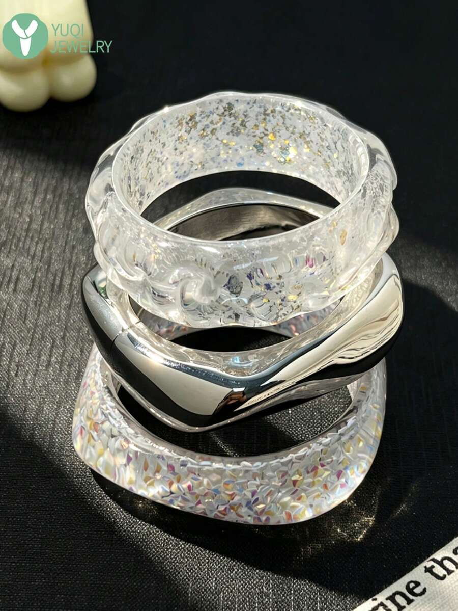 3pcs/1pc Exaggerated Geometric Bracelet Set, Daily Wear, Party, Vacation, Bohemian Style Versatile Accessory - Multicolor C - View 1