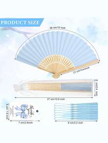 1-40pcs/Set Blue Wedding Fans Wholesale, Faux Silk Fabric Bamboo Folding Fans With Sheer Bag And Thank You Tag, Suitable For Wedding Party, Bridesmaid, Church Gifts - Mixed - View 2