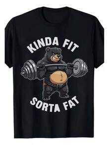 Divertida Camisa De Manga Corta De Algodón Con Estampado De - Negro - Ver 1