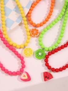 1pc Colorful Fruit Beaded Necklace, Dopamine Peach Kiwi Watermelon Orange Pendant Women's Necklace, Daily Casual Beach Vacation Jewelry - Multicolor - View 3