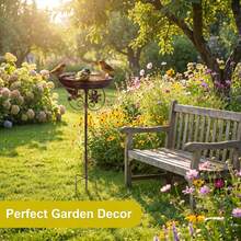 2 In 1 Bird Bath & Feeder 5 Prong Stable Ground Stake Rustic Iron Antique Copper For Outdoor Lawn Yard - 均碼 - 查看 7