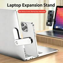 1 pieza Soporte de pantalla dual para computadoras y teléfonos móviles, soporte magnético de sincronización para portátiles, soporte de expansión de metal para pantallas laterales de monitor, plegable y portátil - Multicolor - Ver 4