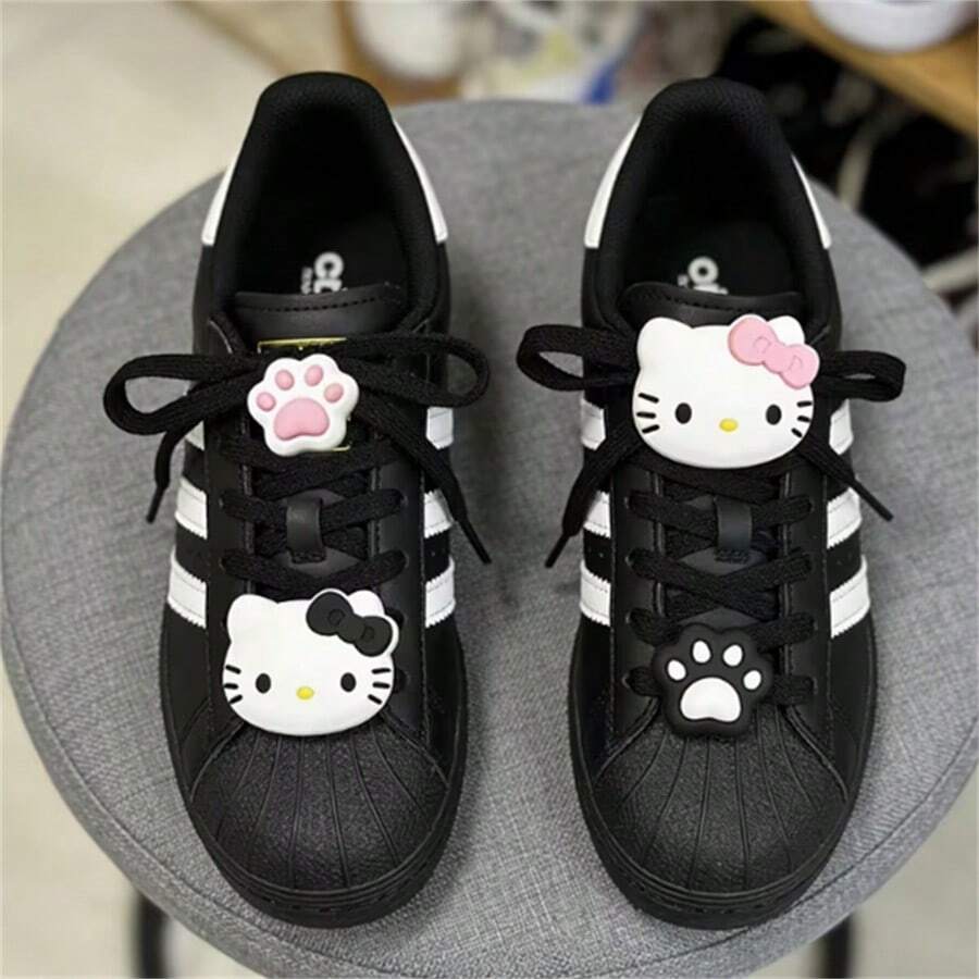 SANRIO Lace Buckle Black And White Powder Dual Color Silicone Shoe Buckle Adorable Cat Paw Decorative Buckle Universal Accessory For Sneakers And Casual Shoes Footwear Accessories - Multicolor - View 1