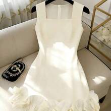 jianchaimaoyi02  Este vestido estilo chaleco con escote cuadrado es un elegante chaleco sin mangas de doble capa con volantes, perfecto para salidas y citas en primavera y verano. Es adecuado para vestidos de verano, atuendos para vacaciones, vestidos de fiesta, vestidos de invitada de boda, vestidos de dama de honor, vestidos de graduación, vestidos elegantes para ceremonias, vestidos de cumpleaños, vestidos casuales, ropa de oficina y más. También es un vestido blanco. Atuendo para la temporada de gra - Albaricoque - Ver 4