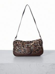 CHICVUE New Fashion Buckle Leopard Print Handbag/Shoulder Bag, Suitable For Party, Outing, Vacation, Shopping And Daily Use, Can Store Coins, Phones, Also Suitable For White-Collar, College Students And Office Workers As Work Bag, Elegant Ladies Bag. - Coffee - View 1