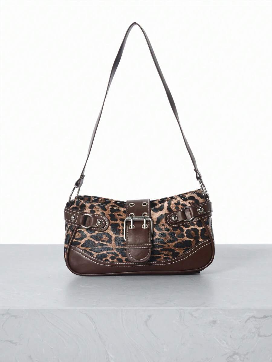 CHICVUE New Fashion Buckle Leopard Print Handbag/Shoulder Bag, Suitable For Party, Outing, Vacation, Shopping And Daily Use, Can Store Coins, Phones, Also Suitable For White-Collar, College Students And Office Workers As Work Bag, Elegant Ladies Bag. - Coffee - View 1