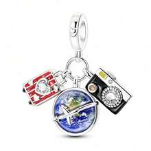 1 Piece Of S925 Sterling Silver Travel-Themed Bead Featuring An Original Design Of A Hot Air Balloon, Eiffel Tower, And Cruise Ship; An Enamel Pendant With Diamond Accents; Suitable For Bracelets And Necklaces; A Global-Themed Souvenir Accessory For Crafting; Captures Travel Memories; Perfect For DIY Projects And Everyday Wear - Multicolor - View 16