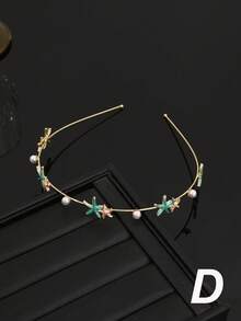 1 قطعة عصابة رأس بوهيمية مزينة باللؤلؤ، طوق شعر رفيع بتصميم نجمة البحر والصدفة، إكسسوار شعر للعطلات/الشاطئ/الزفاف - متعدد الألوان - مشاهدة 10