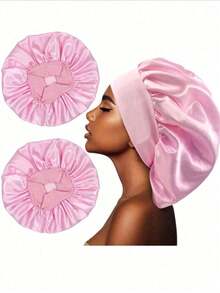 1/2pcs Silk Sleep Cap, Satin Hair Bonnet, Soft Elastic Band Silk Sleep Cap, Curly Hair Suitable Silk Hair Bonnet (Black Gold) - Multicolor - View 7