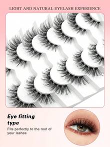 ENCHUW 7 Pairs False Eyelashes Fluffy Wispy Natural Look Fake Eyelashes C Curl Strip 3D Layered Lashes With Clear Band Suitable For Parties - 黑色 - 查看 2