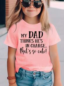 Girls' Short-Sleeved T-Shirt, Summer Fashion, With Letter Print "MY DADDY THINKS HE'S BEING FORECLOSED..." - Casual Top NYDXPF3662 - Black - View 6