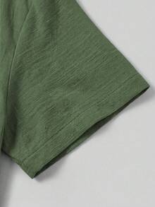 Men's Shirt Set With Patch Pocket Vacation Style Short Sleeve Shirt And Shorts Casual Set - Olive Green - View 8