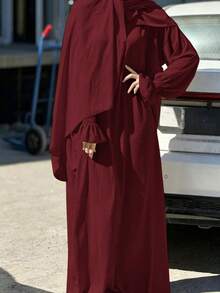 1pc All-In-One Hijab Abaya With Floral Sleeves, Loose Soft Nida Fabric For Women Daily Outdoor & Prayer Wear, Fit For Spring Summer Autumn - Multicolor - View 3