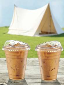 Iced Coffee Cup With Lid, Transparent Plastic Cup With Strawless Direct Drinking Lid, Round Bottom Takeout Cup, Suitable For Iced Coffee, Juice, Milkshake, Cold Drinks - Multicolor - View 11