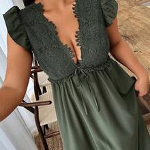 dahkjdgajy Weeklong Vestido casual de talla grande de unicolor con cuello en V y mangas cortas, de estilo minimalista - Burdeos - Ver 2