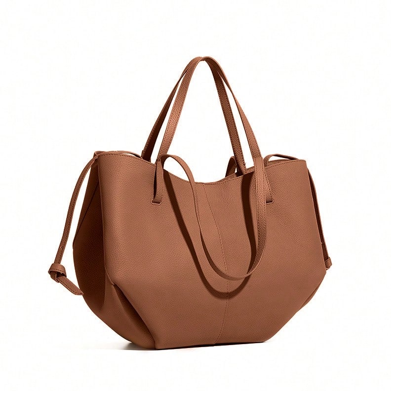 Large-Capacity Women's Cowhide Handbag, Pleated Crossbody Bag, Lightweight Skirt, Luxury Brand Design, Comfortable Bag, Women's Handbag Four Seasons Fashion Shoulder Bag - 深棕色 - 查看 1