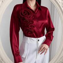 Camisa elegante de mujer de unicolor con manga larga y parches - Burdeos - Ver 7