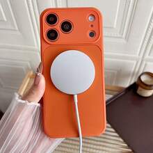 Minimalist Candy Color Viewing Window Magnetic Phone Case Compatible With IPhone 17 Pro Max 17 Pro Air 16 Plus 15 14 13 - Compatible Wireless Charging Shell, Full-Body Shockproof Protective Cover - Orange - View 3