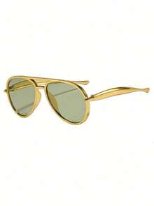 1 Pair Men's Gold Aviator PC Frame Retro Double Bridge Personalized Fashion Street Style Runway Fashion Glasses - Gold - View 2