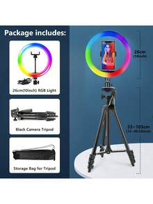 AXNEN 10-Inch RGB Ring Light, Suitable For Tripod And Remote Control, 39 Color Modes And Stepless Brightness/Speed Adjustment, Applicable For Live Streaming, Video Recording, Makeup And Photography - Multicolor - View 12