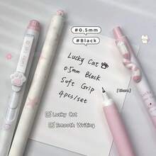 4入組 Lucky Meow 風格 0.5mm 黑墨水圓珠筆，創意貓尾與貓爪造型筆尖，適合辦公室使用，開學季推薦 - 款式A - 查看 6